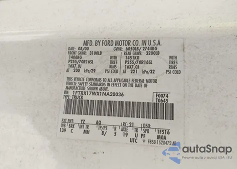 2001 Ford F-150 Lariat/Xl/Xlt из США, поврежденный, VIN 1FTRX17WX1NA20036